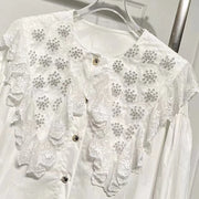 2024 Spring New Exquisite Beaded Lace Hollow-out Long White Black Oversized Shirts Blouses Women Lantern Long Sleeve Tops Blusas