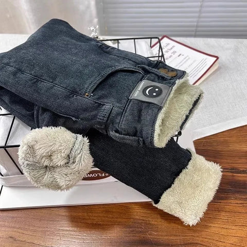 Warm Lambwool Slim Pencil Jeans Womens Skinny Plush Vaqueros Vintage High Waist Thicken Fleece Denim Pants Casual Velvet Legging