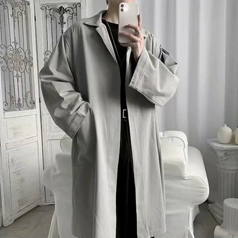 Elastic Men Trench Coat Stylish Lapel Trench Coat for Men Breathable Wrinkle-resistant Solid Color Spring Autumn Jacket Trendy