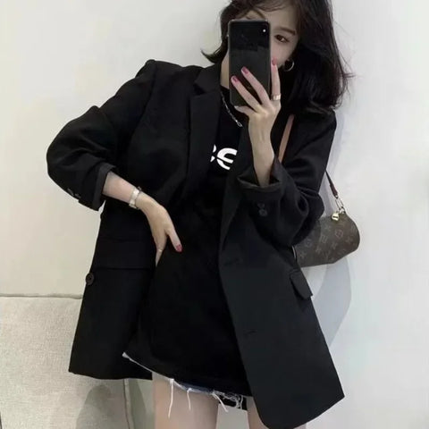 Blazers Women S-XL Black Spring Basic Femme Korean Temperament Solid Office-look Elegant Ins Outwear Notched Fashion Lightweight