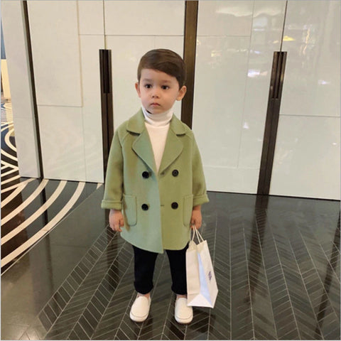 Bear Leader Baby Boys Woolen Jacket Long Double Breasted Warm Infant Toddler Lapel Tweed Coat 2023 Autumn Winter Outerwear Coats