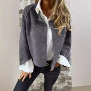 Women's Wool Blend Short Coat Autumn Winter Loose Long Sleeved Solid Color Jacket