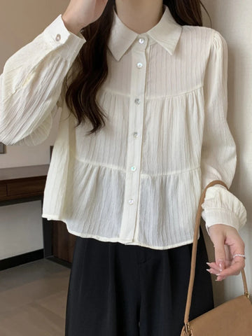 Embroidery White Shirt For Women 2023 Autumn New Elegant Chic Long Sleeve Oversized Blouses Office Ladies Button Up Casual Tops