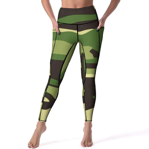 Woodland Camo Leggings Military Camouflage High Waist Yoga Pants Cute Elastic Yoga Legging Female Graphic Gym Sport Pants