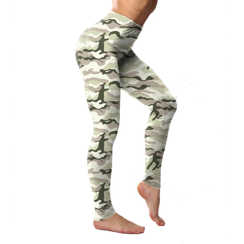 Lady Camouflage 3D Print Knitted Cotton Blended Leggings Women Fitness Elastic Push Up Pants Girl Gym Running Leggings