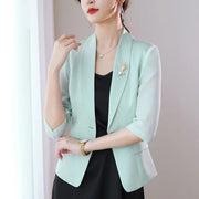 Korean New Chiffon Small Suit Coat Fashion Candy Button Panel Lightweight Breathable Versatile 3/4 Sleeve Coat Women's Summer