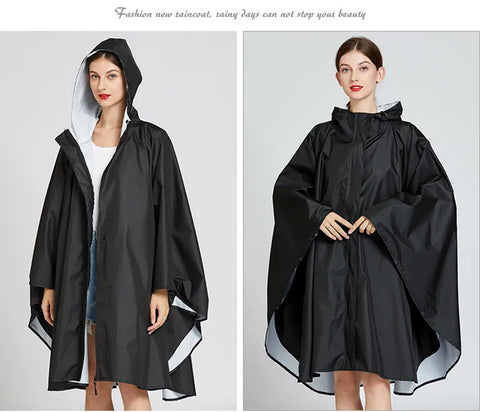 Hooded Rain Coat Cover Trench Poncho Cloak Impermeable Raincoat Backpack Women Men Waterproof Zipper Stylish Fashion Oversize