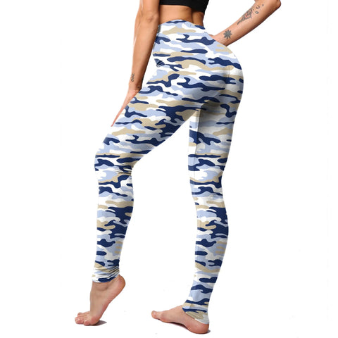 Lady Camouflage 3D Print Knitted Cotton Blended Leggings Women Fitness Elastic Push Up Pants Girl Gym Running Leggings