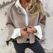 Women's Wool Blend Short Coat Autumn Winter Loose Long Sleeved Solid Color Jacket