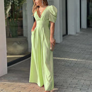 Women's Jumpsuit 2024 Autumn New Fashion Solid Color Full Sexy Clothing V-neck High Waist Loose Wide-leg Jumpsuits Playsuit