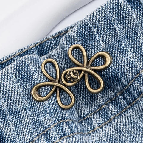 Clover Waist Button Fastener Adjustable Metal Jeans Buttons - Tighteners for Loose Denim, Instant No-Sew for Denim Trousers