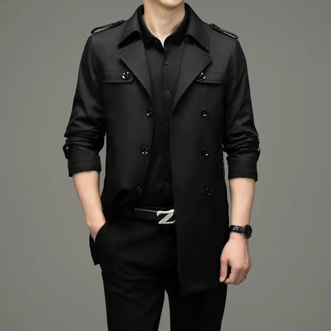 Men's Double Breasted Windbreaker Jacket Stylish Fall Trench Wind Coat Trendy Fit Long Sleeve Casual Jacket