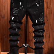 2024 Spring and Autumn New Fashion Trend Retro Ripped Black Stretch Jeans Men's Casual Comfort Straight Leg High Quality Pants