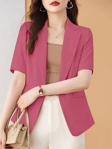 ZANZEA Summer Elegant OL Work Blazer Women Fashion Lapel Neck Short Sleeve Jackets Casual Solid Cardigan Office Lady Outwear