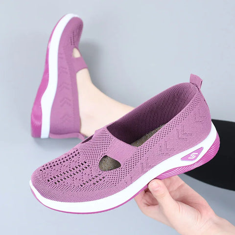 Women's New Summer Shoes Mesh Breathable Sneakers Light Slip on Flat Platform Casual Shoes Ladies Anti-slip Walking Woven Shoes