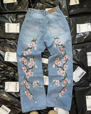 Y2K Baggy Jeans Harajuku vintage cherry blossom Embroidery high quality jeans streetwear Hip Hop gothic men women wide leg jeans