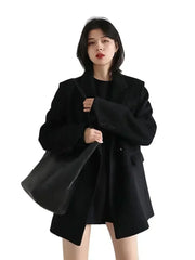 CHIC VEN Autumn Winter Korean Women Woolen Blazer Cotton Lining Thick Warm Jacket Solid Color Coat Female Woman Office Lady Tops