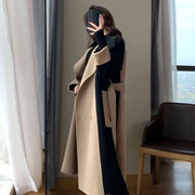 Elegant Double-breasted Women Overcoat Turn-down Collar Keep Warm Pockets Oversized Thermal Cardigan Wool Blends Women's Outwear