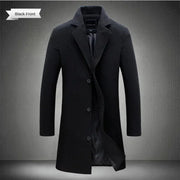 Men Long Cotton Coat 2024 Autumn Winter Wool Blend Pure Color Business Casual Slim Fit Windbreaker Jacket Fashion Men Clothing