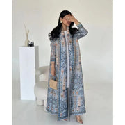 GGHK Pleated 2024 Spring and Autumn New Women Large Size Trench Dress Retro Printed Cardigan Design Female Luxury Abaya