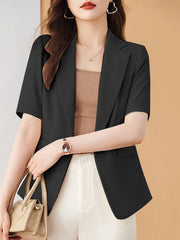 ZANZEA Summer Elegant OL Work Blazer Women Fashion Lapel Neck Short Sleeve Jackets Casual Solid Cardigan Office Lady Outwear