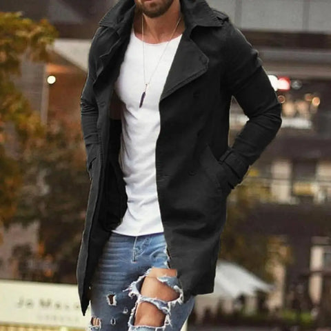 Men Trench Coat Slim Fit Men Trench Coat Stylish Men's Autumn Jacket Slim Fit Mid Length Lapel Plus Size Pockets Windproof