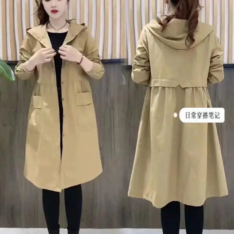 Solid Color Shirt Hooded Trench Coat Medium Long New Korean Version Fashionable Loose and Stylish Versatile Thin Jacket Women