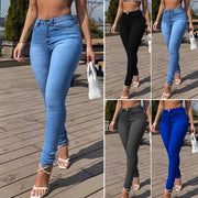 Skinny Pants Long Lasting Slim-fitting Full-Length Leggings Skinny Trousers Mid-Waist Eye-catching Denim Pants for Girl