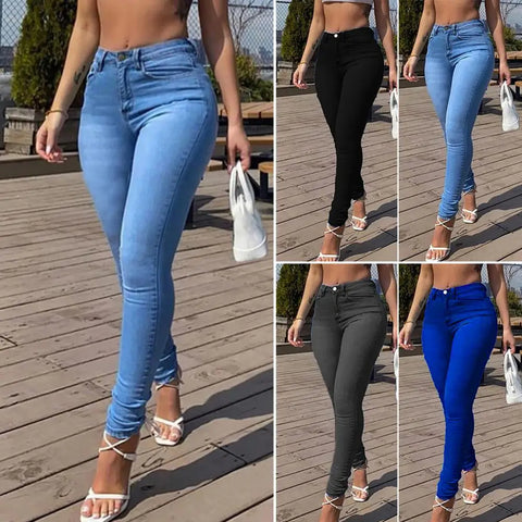 Skinny Pants Long Lasting Slim-fitting Full-Length Leggings Skinny Trousers Mid-Waist Eye-catching Denim Pants for Girl