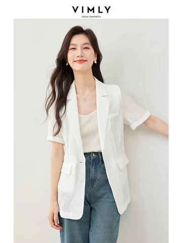 Vimly Summer White Blazers for Women 2024 Elegant Fashion Lightweight Thin Lyocell Blend Sunscreen Casual Suit Jacket Lady M6817