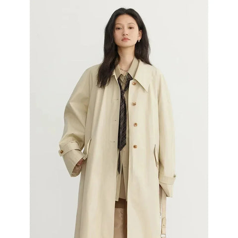 CHIC VEN Women's Long Trench Coat Casual Outerwear Loose Ladies Overcoat Single Breasted Female Windbreaker Spring Autumn 2023