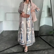 GGHK Pleated 2024 Spring and Autumn New Women Large Size Trench Dress Retro Printed Cardigan Design Female Luxury Abaya