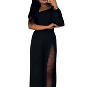 Women One Shoulder Sleeve High Split Overall Pants Jumpsuit High Waist Solid Color Full Length Pants