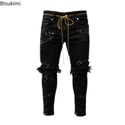 New 2025 Ripped Hole Jeans for Men Hip Hop Cargo Pant Distressed Denim Jeans Skinny Men Clothing Full Length Slim Trousers Male