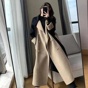 Elegant Double-breasted Women Overcoat Turn-down Collar Keep Warm Pockets Oversized Thermal Cardigan Wool Blends Women's Outwear