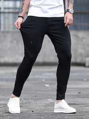 Fashion Men's Street Ripped Jeans Pure Black Stretch Tight Small Foot Pencil Pants Boyfriend Club Clothing Denim Ropa Hombre