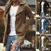 Men Trench Coat Slim Fit Men Trench Coat Stylish Men's Autumn Jacket Slim Fit Mid Length Lapel Plus Size Pockets Windproof