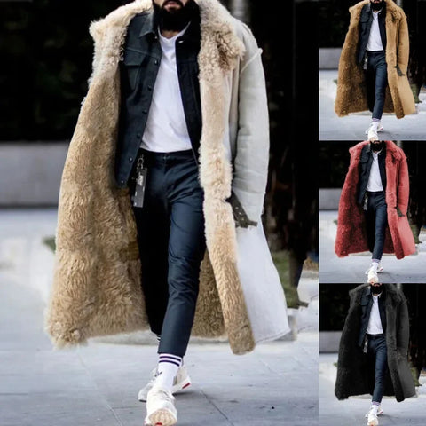 Mens Coat 2022 Winter New Thickened Imitation Fur Jackets Solid Cardigan Male Long Overcoat Abrigo De Hombre Large Size 5XL