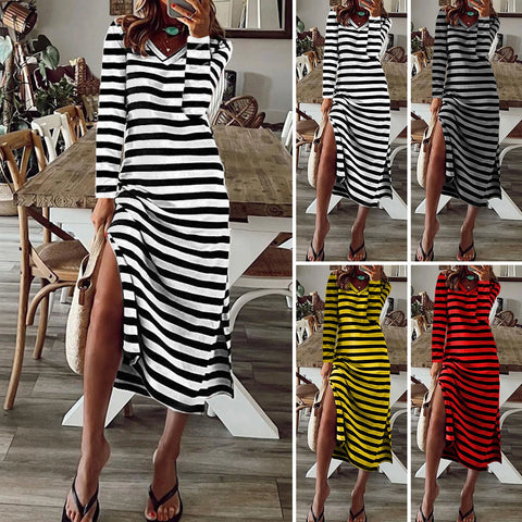 Summer Dresses 2023 Woman Plus Size Dresses For Women Casual Stripe Print V-neck Short Sleeve Loose Long Dress Robe Femme