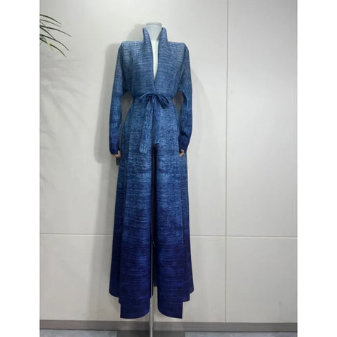 GGHK Pleated 2024 Spring and Autumn New Women Large Size Trench Dress Retro Printed Cardigan Design Female Luxury Abaya