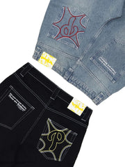 Y2k Men Retro Harajuku Clothing 2023 New Baggy Casual Wide Leg Jeans Hip Hop Print Jeans Trend Fashion Black High waist Jean