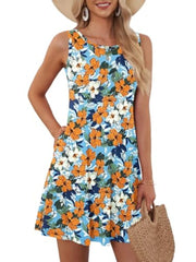 Summer Women's Sleeveless Plus Size 5XL Women's Long Skirt Boho Round Geometric Print Fashionable and Comfortable Tank Top Dress