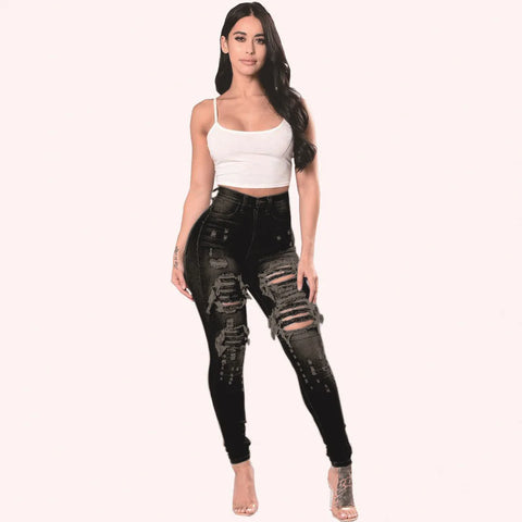 New Designer Denim Women 2022 High Waist Ripped Jeans for Women Skinny Black White Jeans Woman Elastic Slim Jean Female Femme