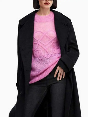 Women's Lightweight Crochet Knit Sweaters Long Sleeve Crewneck Cute Pattern Oversized Pullover Coverup Tops Pink Blouse A3130