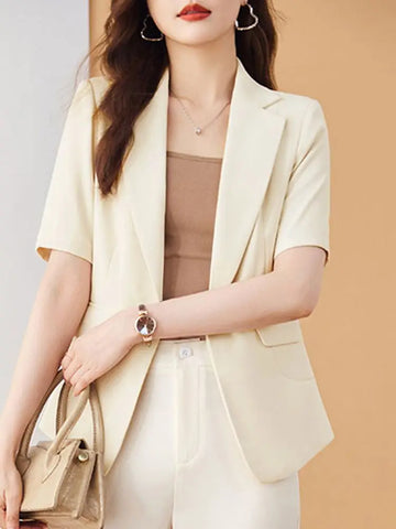 ZANZEA Summer Elegant OL Work Blazer Women Fashion Lapel Neck Short Sleeve Jackets Casual Solid Cardigan Office Lady Outwear