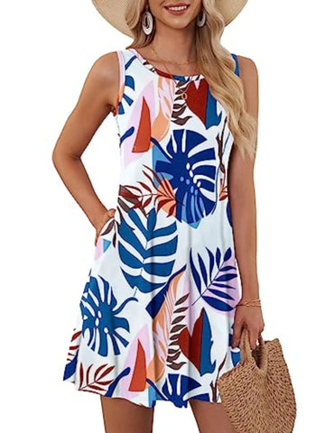 Summer Women's Sleeveless Plus Size 5XL Women's Long Skirt Boho Round Geometric Print Fashionable and Comfortable Tank Top Dress