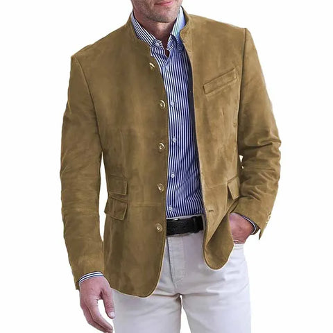 Men's Lightweight Casual Soft Pocket Stand Up Collar Jacket for Daily Vacation Breathable Solid Color Fashion Top Versatile