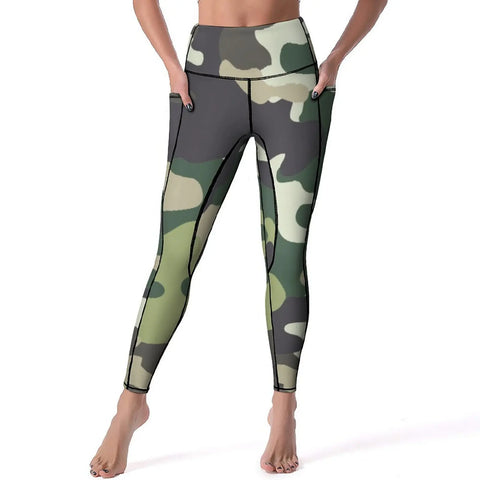 Woodland Camo Leggings Military Camouflage High Waist Yoga Pants Cute Elastic Yoga Legging Female Graphic Gym Sport Pants