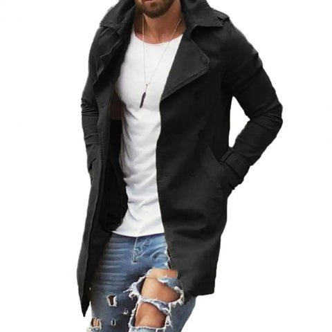 Men Trench Coat Slim Fit Men Trench Coat Stylish Men's Autumn Jacket Slim Fit Mid Length Lapel Plus Size Pockets Windproof