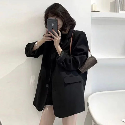 Blazers Women S-XL Black Spring Basic Femme Korean Temperament Solid Office-look Elegant Ins Outwear Notched Fashion Lightweight